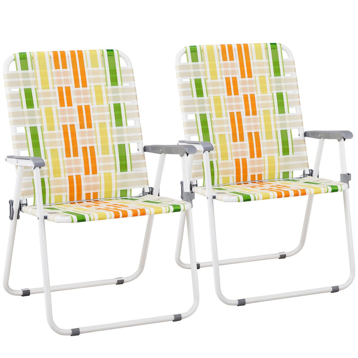 Oversize Webbed Folding Lawn Chair Set of 2 Yellow & Green Y436246