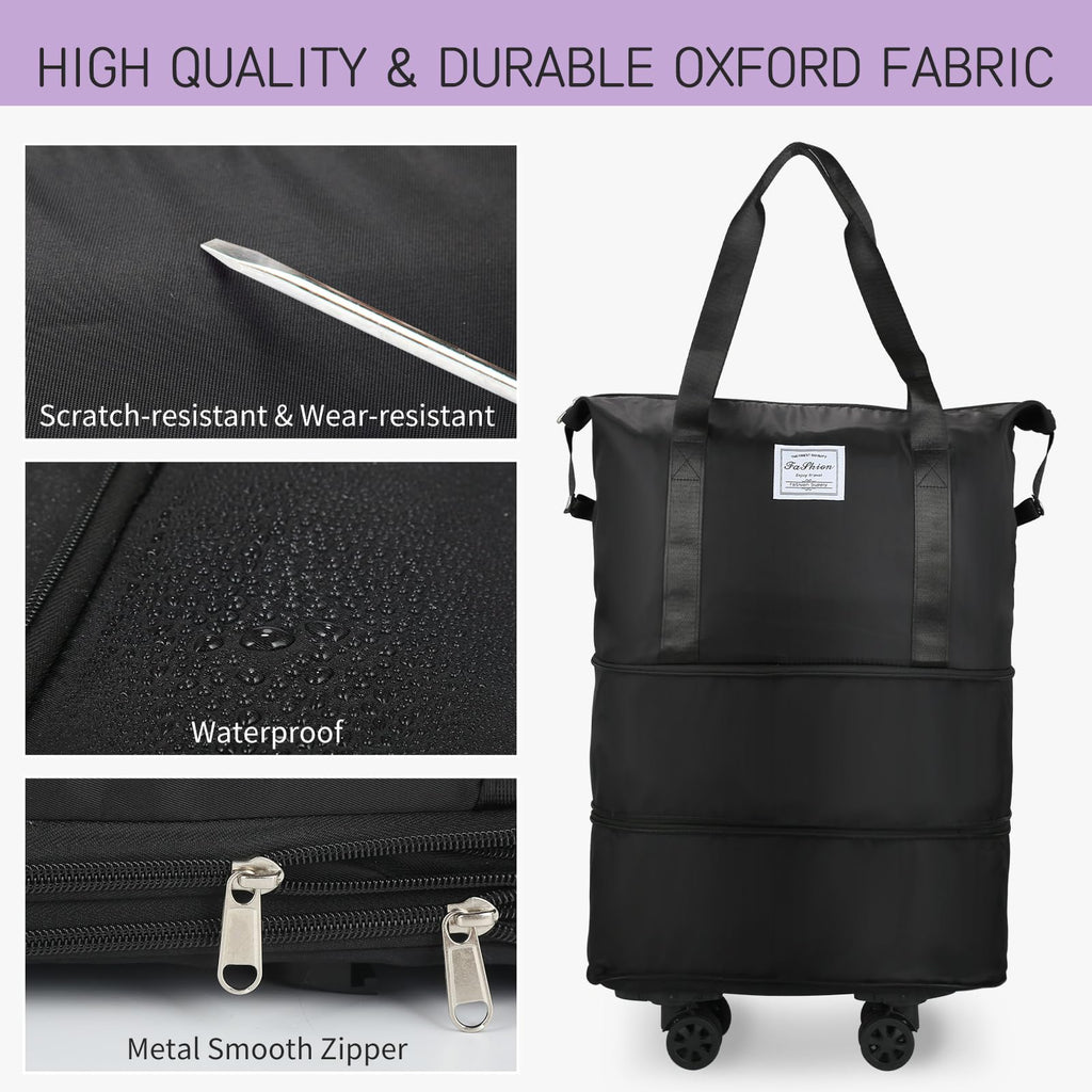Expandable Rolling Duffle Bag with Wheels, 18L to 30L, Black B6223