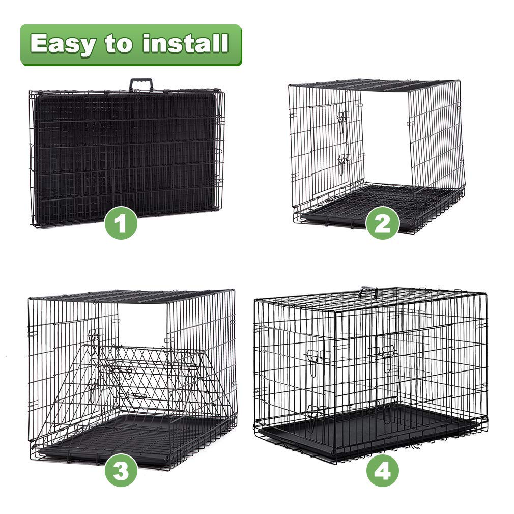 Large Double Door Folding Dog Crate with Divider and Tray B7043