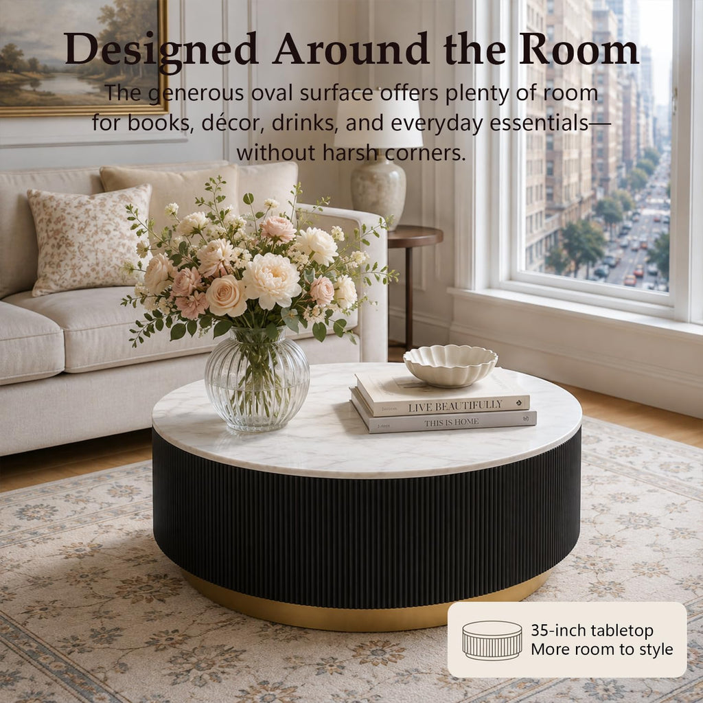 Marble Coffee Table with Pedestal Base L203580