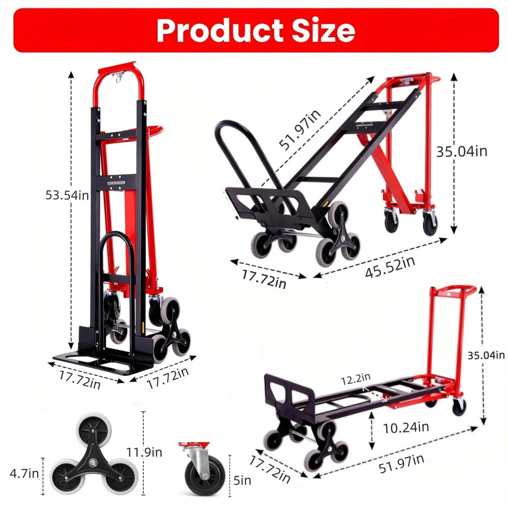 Heavy Duty 1000LBS Stair Climbing Convertible Hand Truck Cart with Solid Wheels F665721