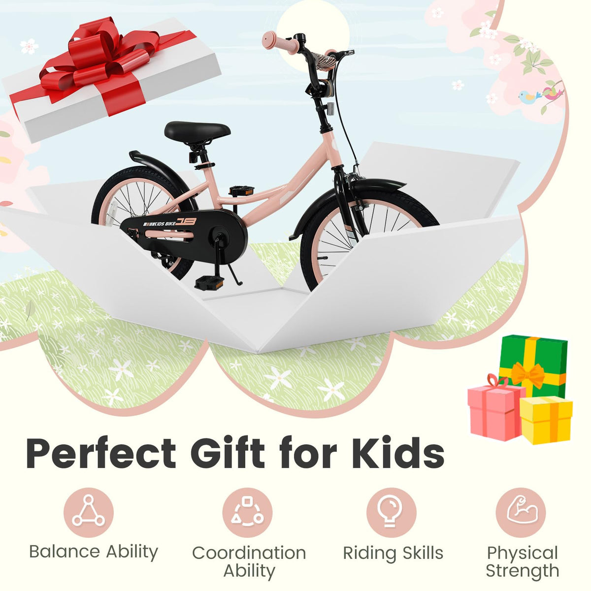 Kids Bike with Removable Training Wheels, Dual Brakes, Adjustable Seat & Handlebar F12499