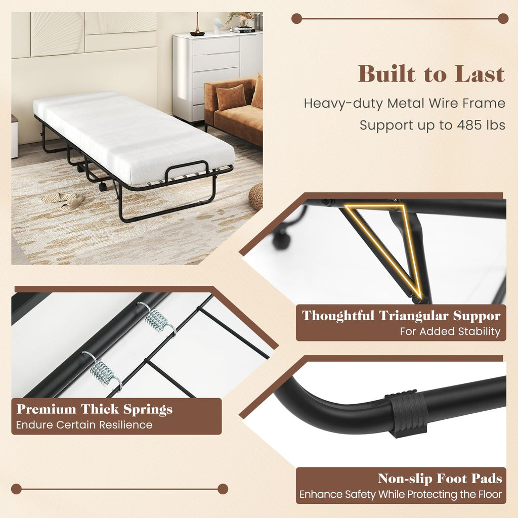 Folding Bed with Mattress, Cot Size Gel Memory Foam Metal Frame T651113