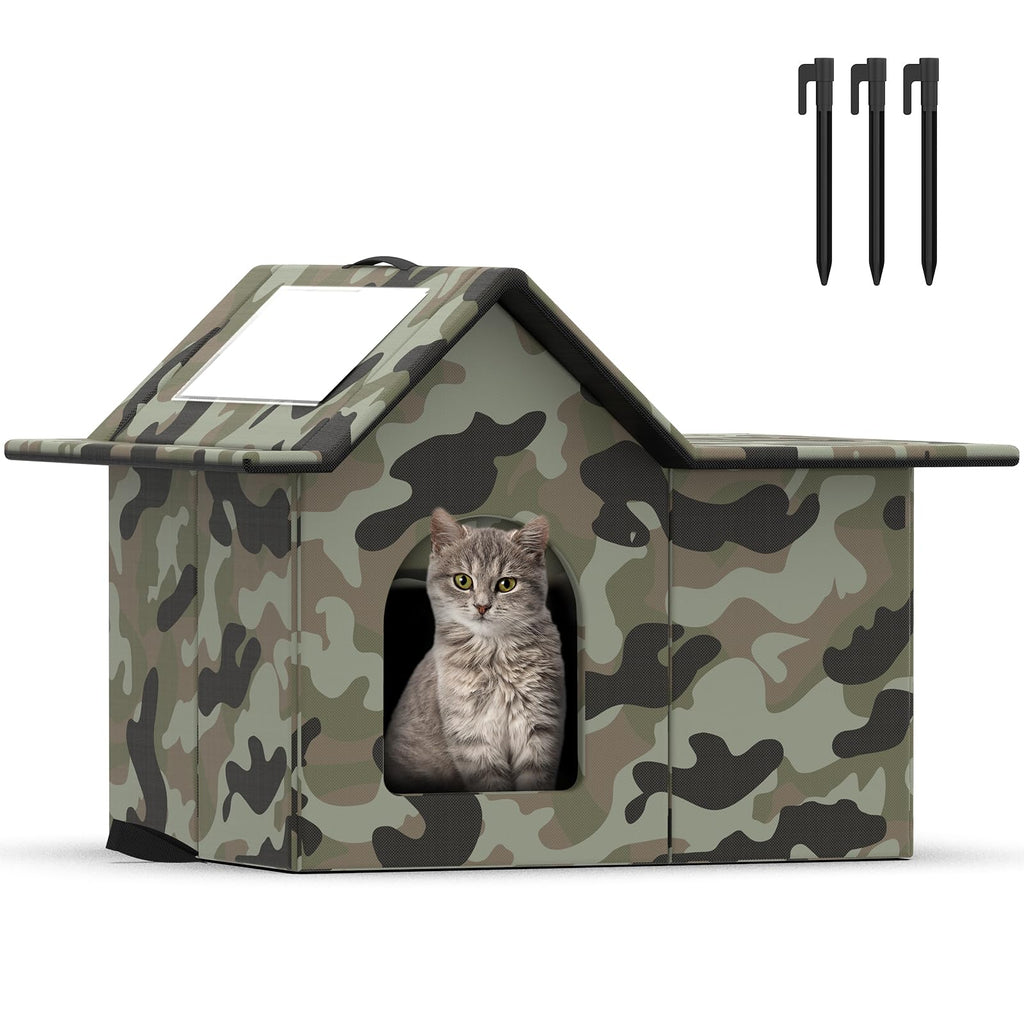 Weatherproof Collapsible Outdoor Cat House with Door and Soft Mat D2954
