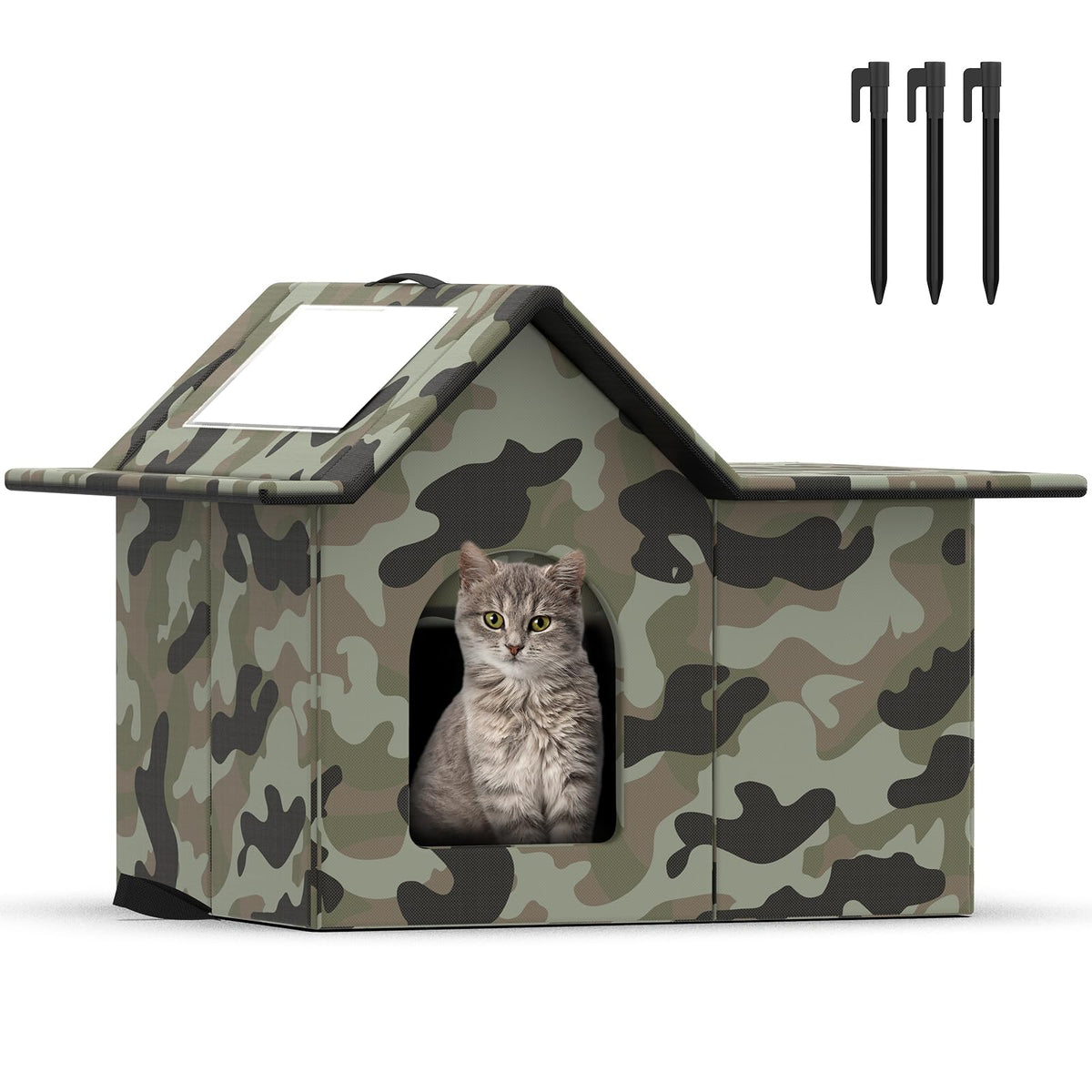 Weatherproof Collapsible Outdoor Cat House with Door and Soft Mat D2954