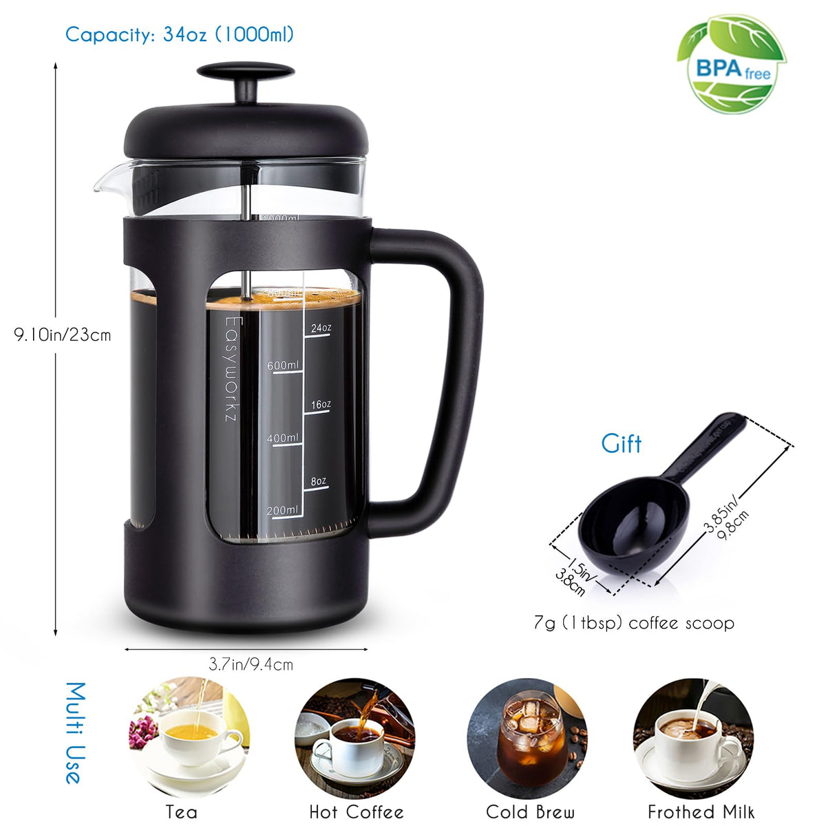 34 oz French Press and Manual Coffee Grinder with Canister U82471