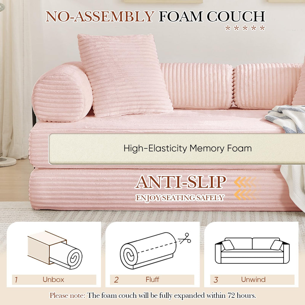 Pink Corduroy Convertible Sleeper Sofa Bed P705590