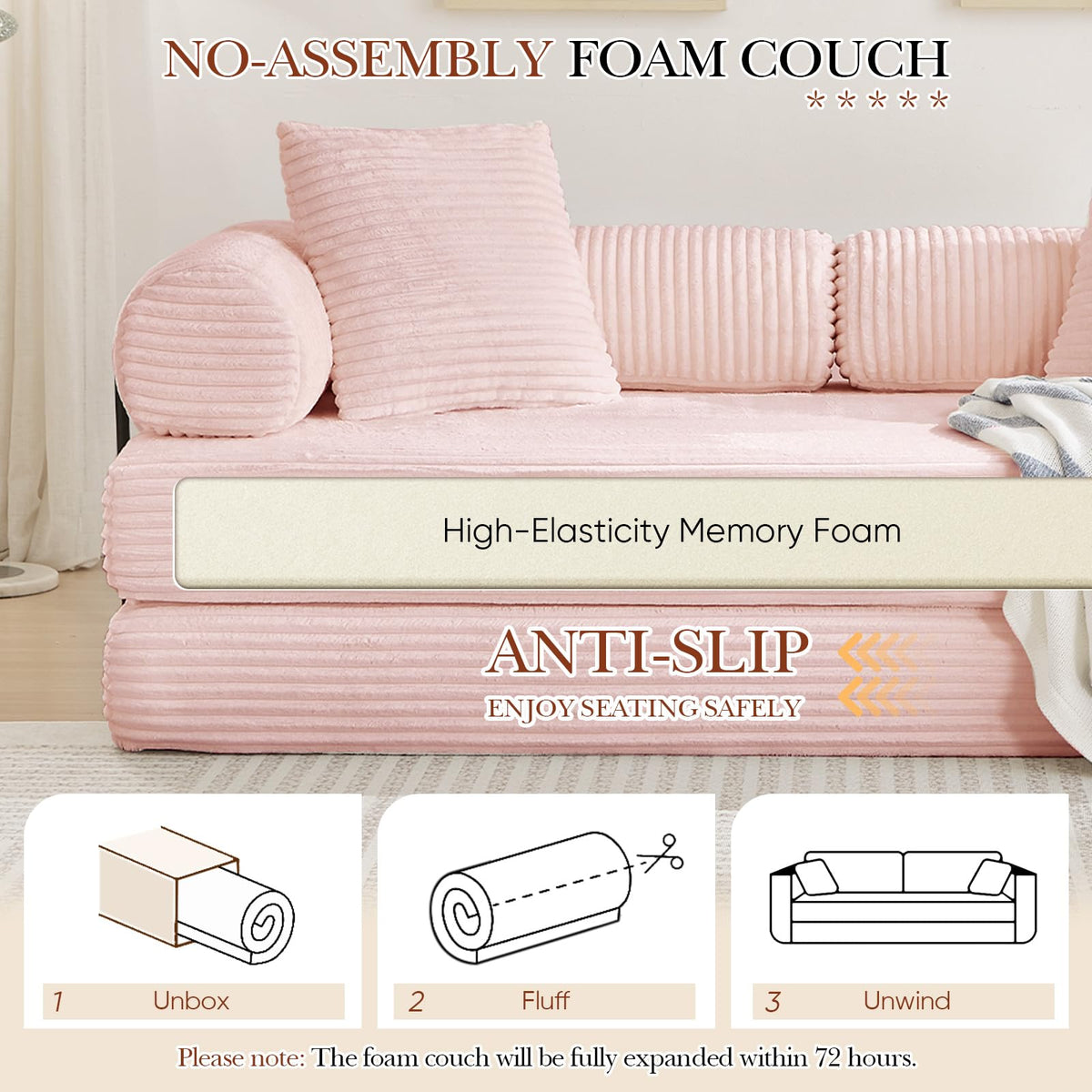 Pink Corduroy Convertible Sleeper Sofa Bed P705590