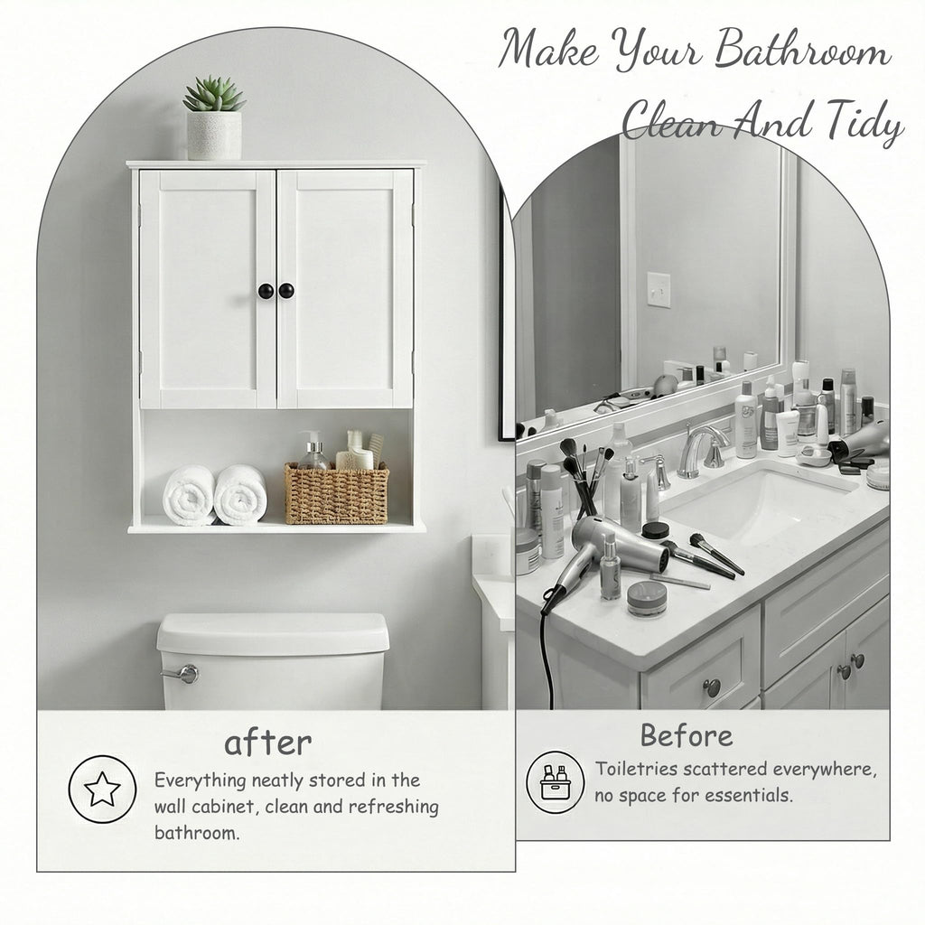 White 30" x 24" Wall Mounted Bathroom Cabinet with Adjustable Shelves S923