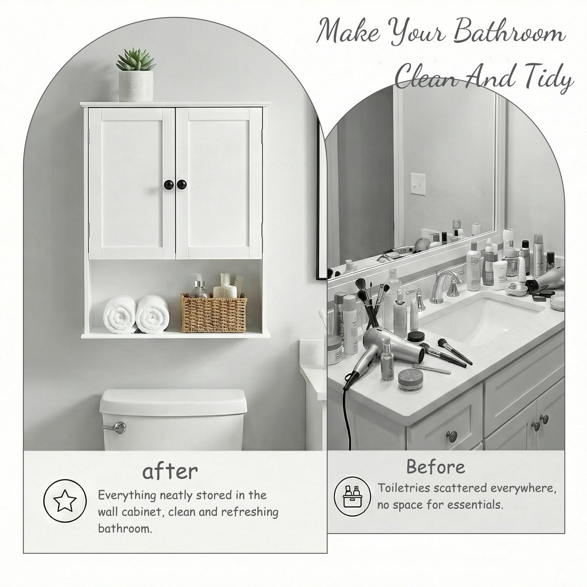 White 30" x 24" Wall Mounted Bathroom Cabinet with Adjustable Shelves S923