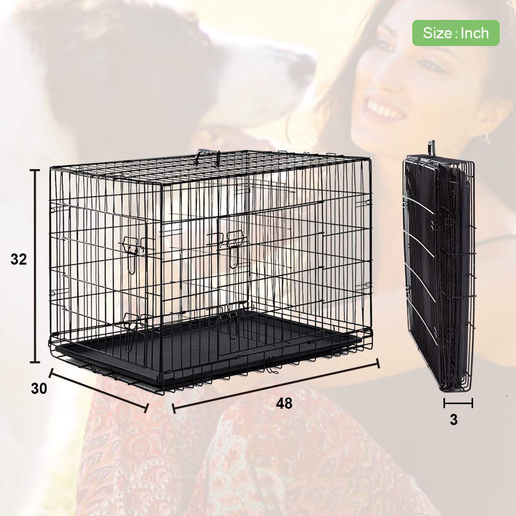 Large Double Door Folding Dog Crate with Divider and Tray B7043