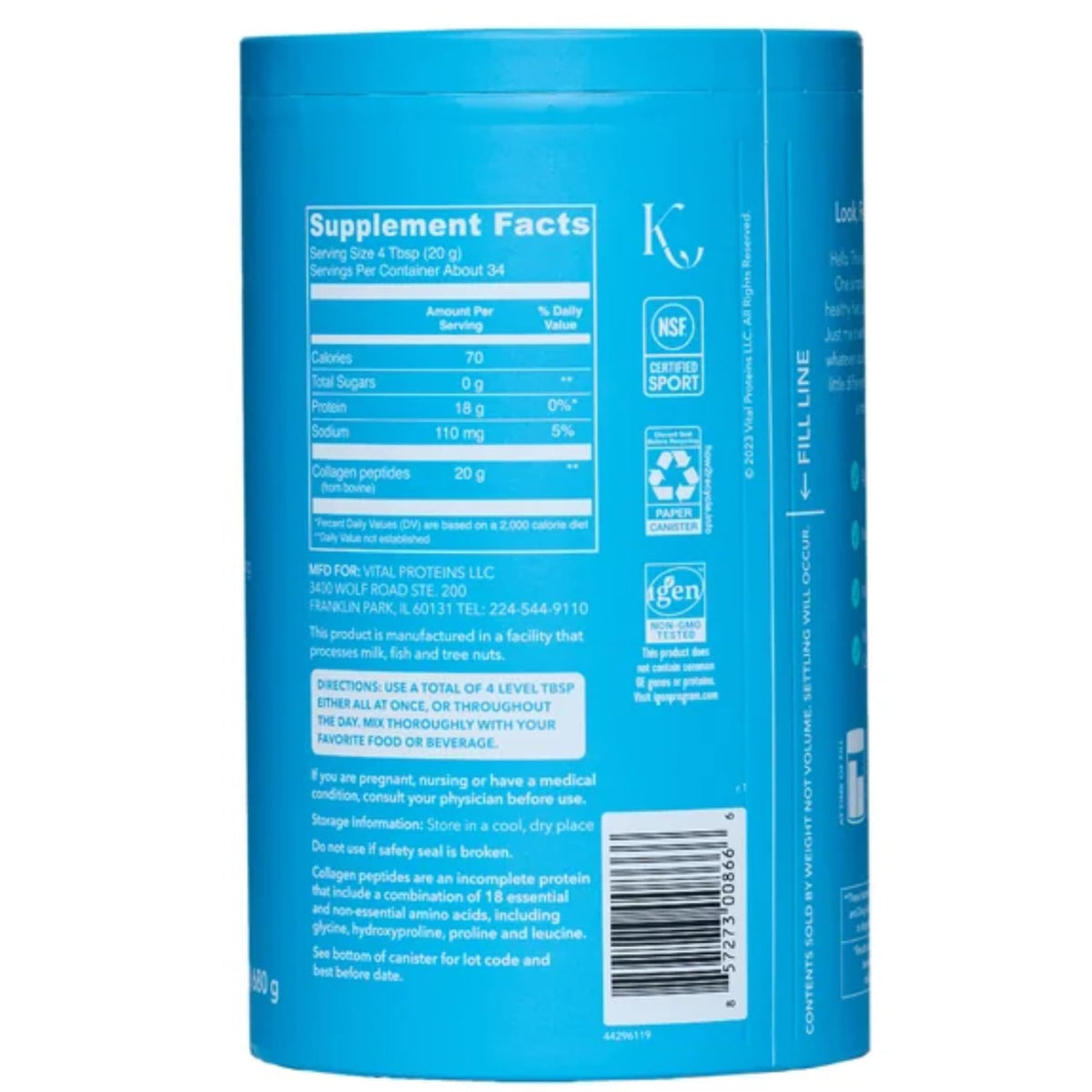 Collagen Peptides Unflavored Dietary Supplement 24 Oz B584