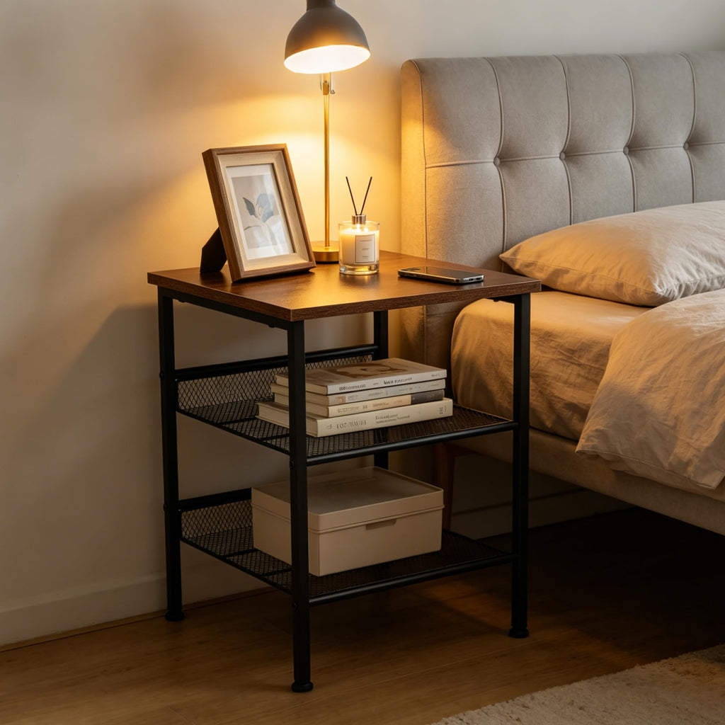 3-Tier End Tables Set of 2 Metal Mesh Square J40363