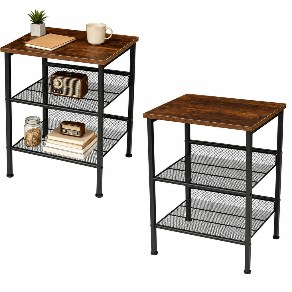 3-Tier End Tables Set of 2 Metal Mesh Square J40363