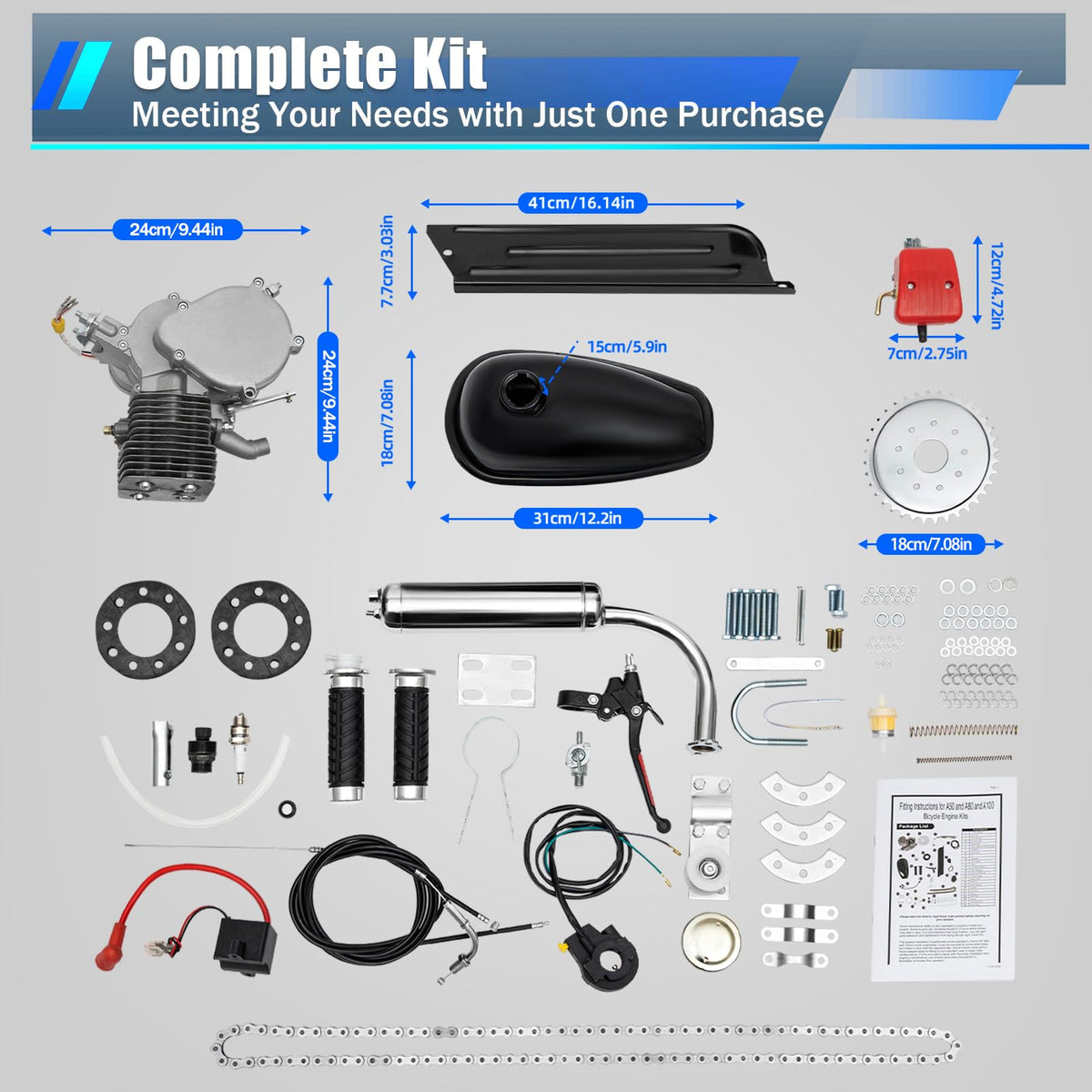 100CC 2-Stroke Bicycle Engine Kit with 44 Tooth Sprocket T315