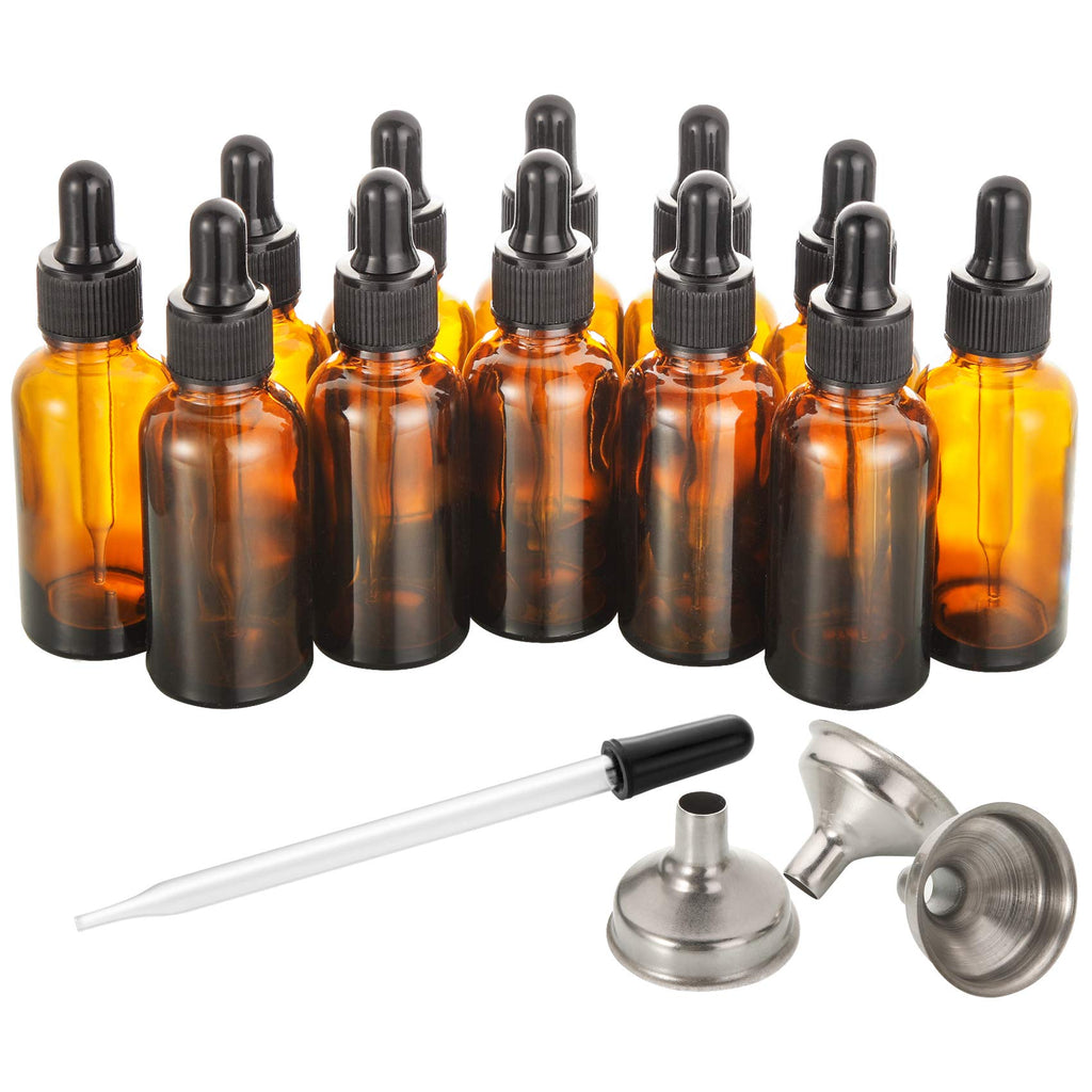 2 oz Amber Glass Dropper Bottle with Funnels F6358