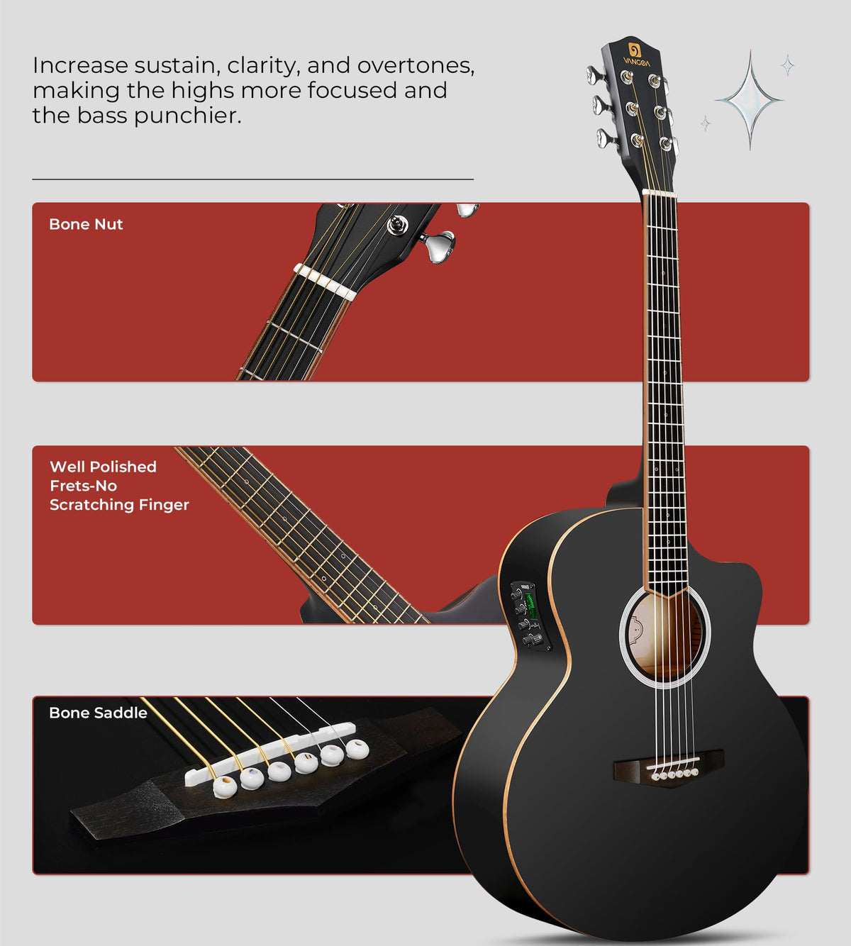 3/4 Electric Acoustic Guitar Kit with 4-Band EQ D326