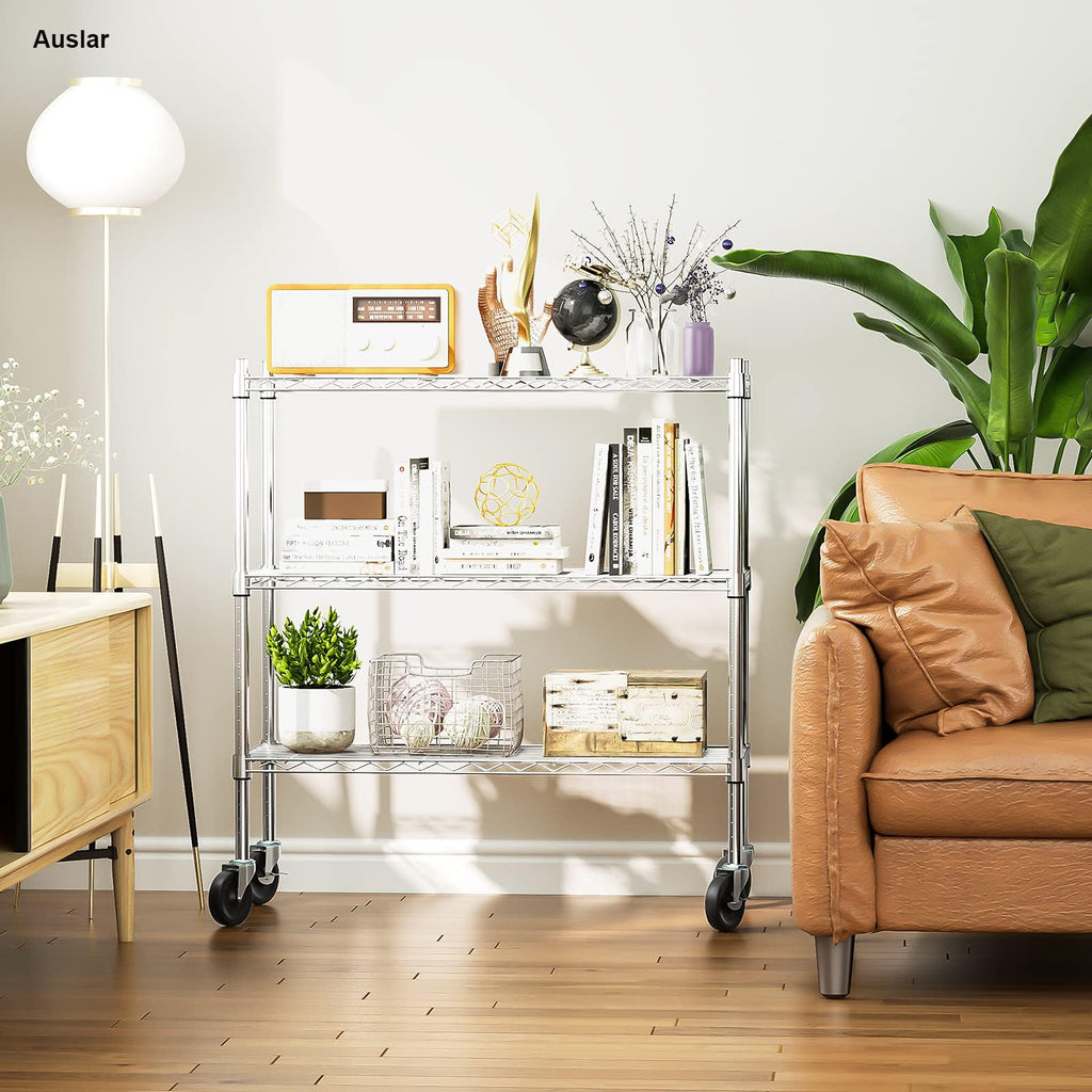 3-Tier Heavy Duty Metal Storage Shelves with Casters X6979