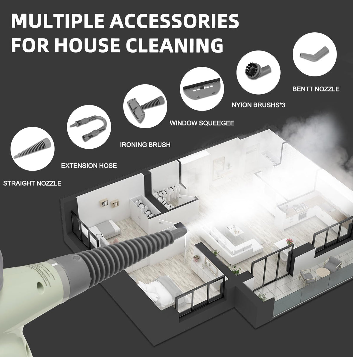 Handheld Pressurized Steam Cleaner with 13 Accessories G584181