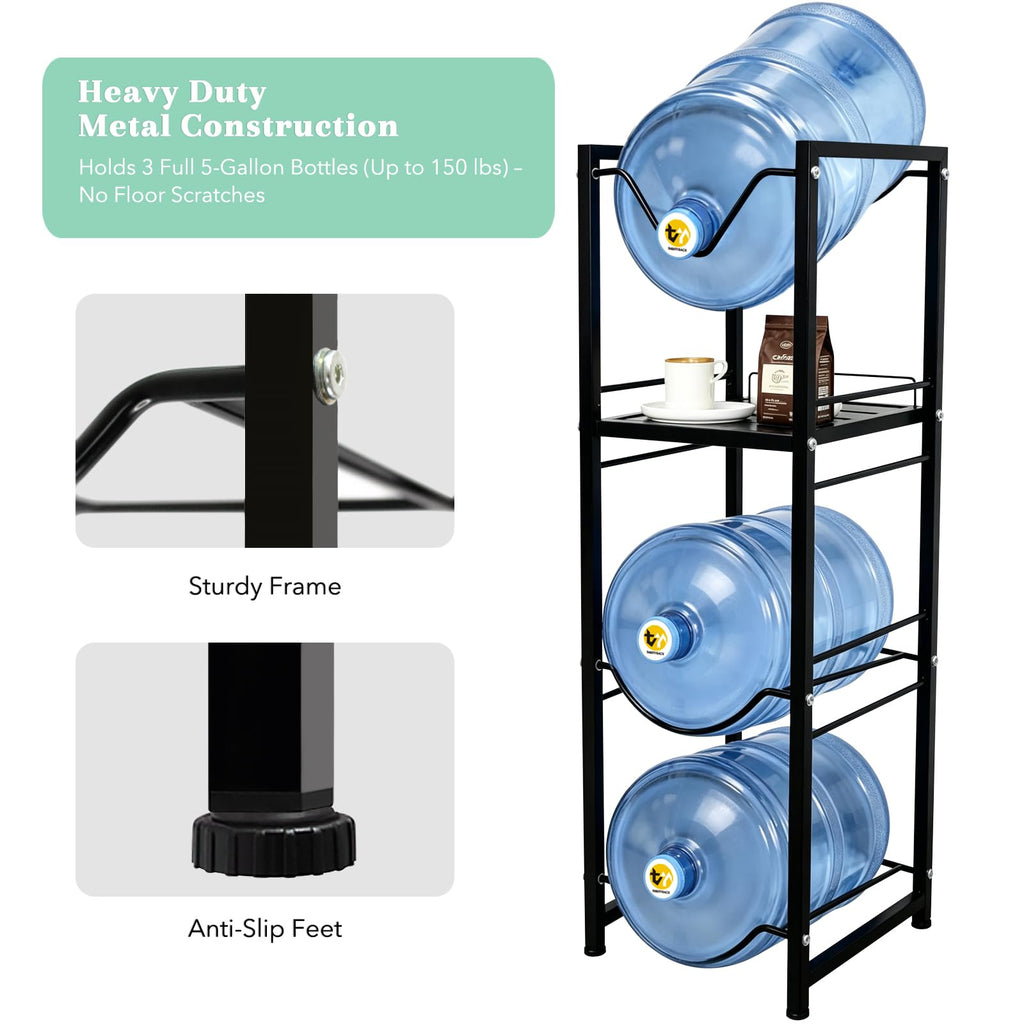 5 Gallon Water Jug Holder with 3-Tier Storage Shelves Black Z732740