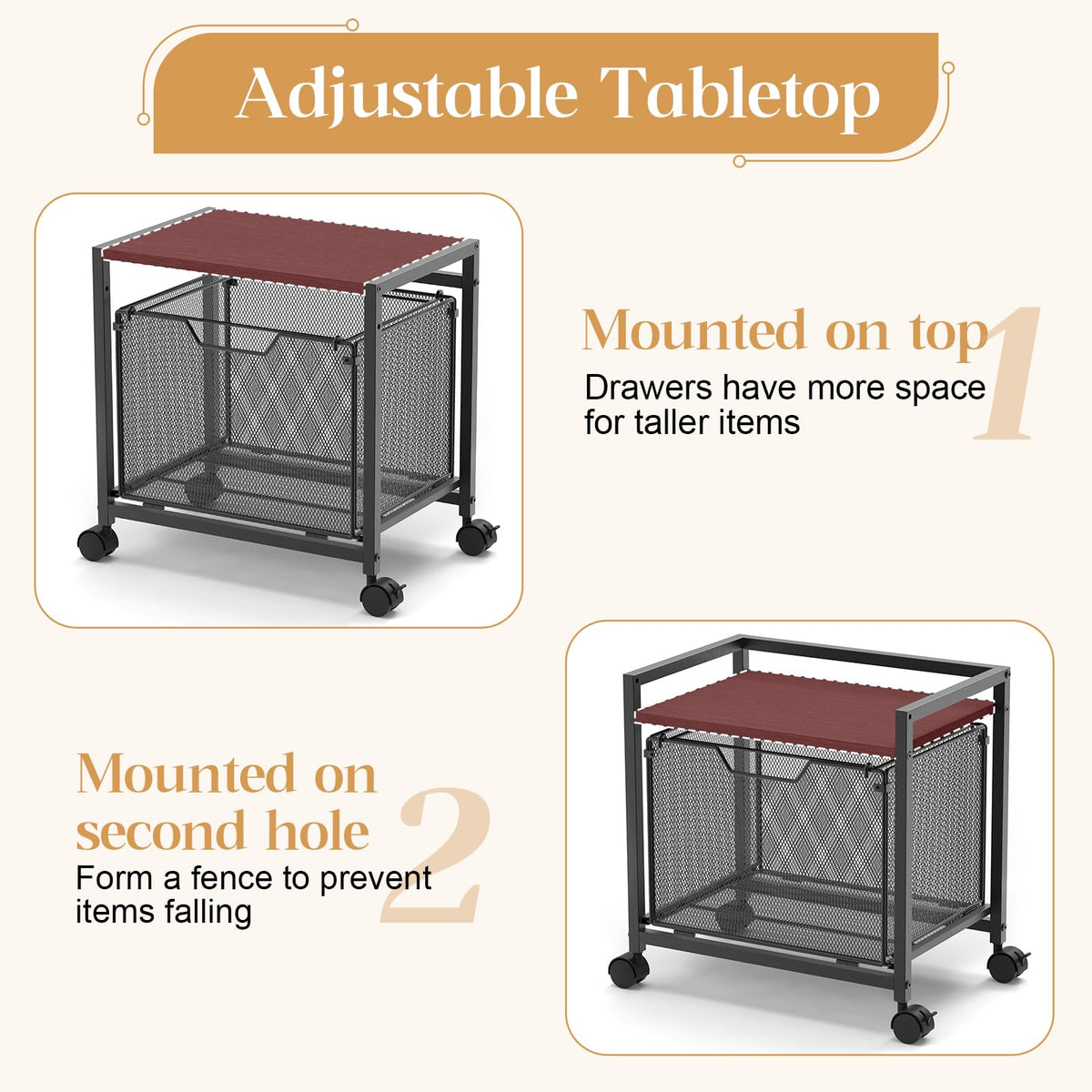 Black Rolling Printer Stand with Drawer E692
