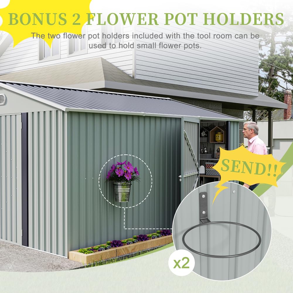 10x12 FT White Metal Storage Shed T751578