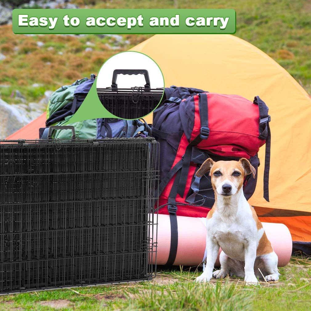 Large Double Door Folding Dog Crate with Divider and Tray B7043