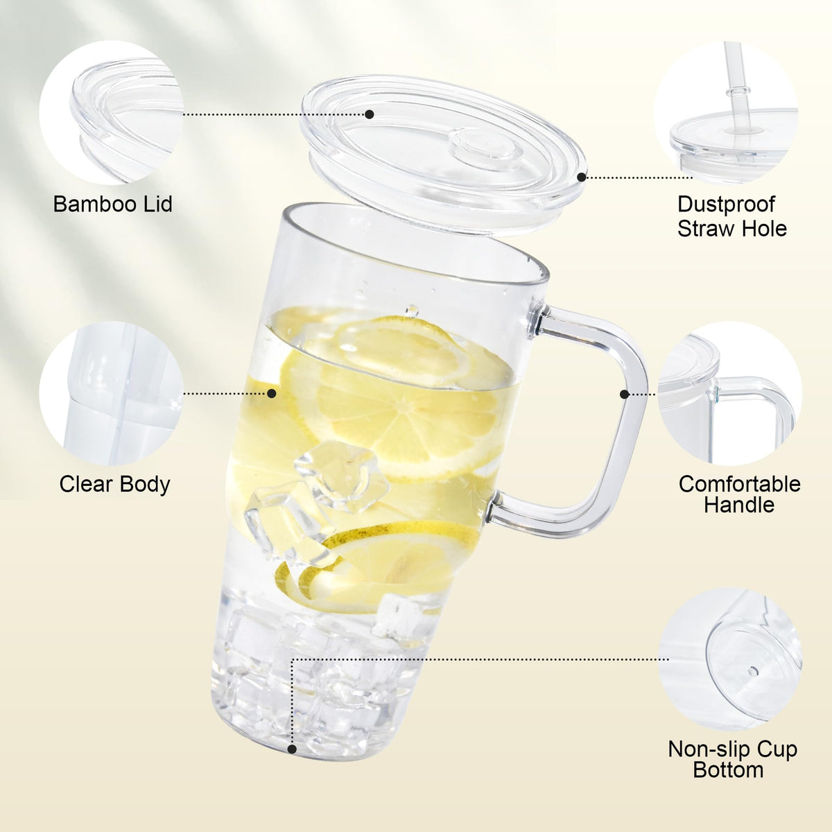 20oz 2Pack Clear Plastic Tumbler with Handle Lid and Straw T46191
