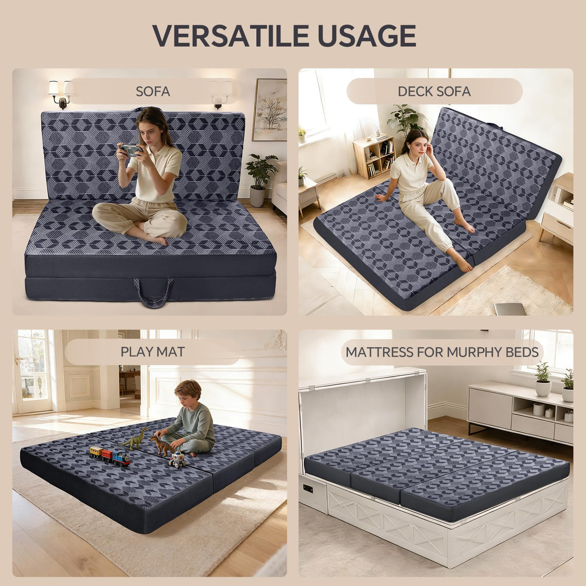 Queen Size 6 Inch Tri-Fold Mattress with Washable Cover Z4892