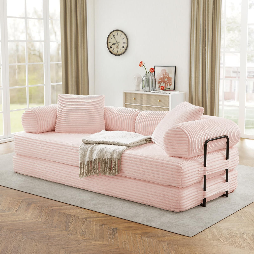 Pink Corduroy Convertible Sleeper Sofa Bed P705590