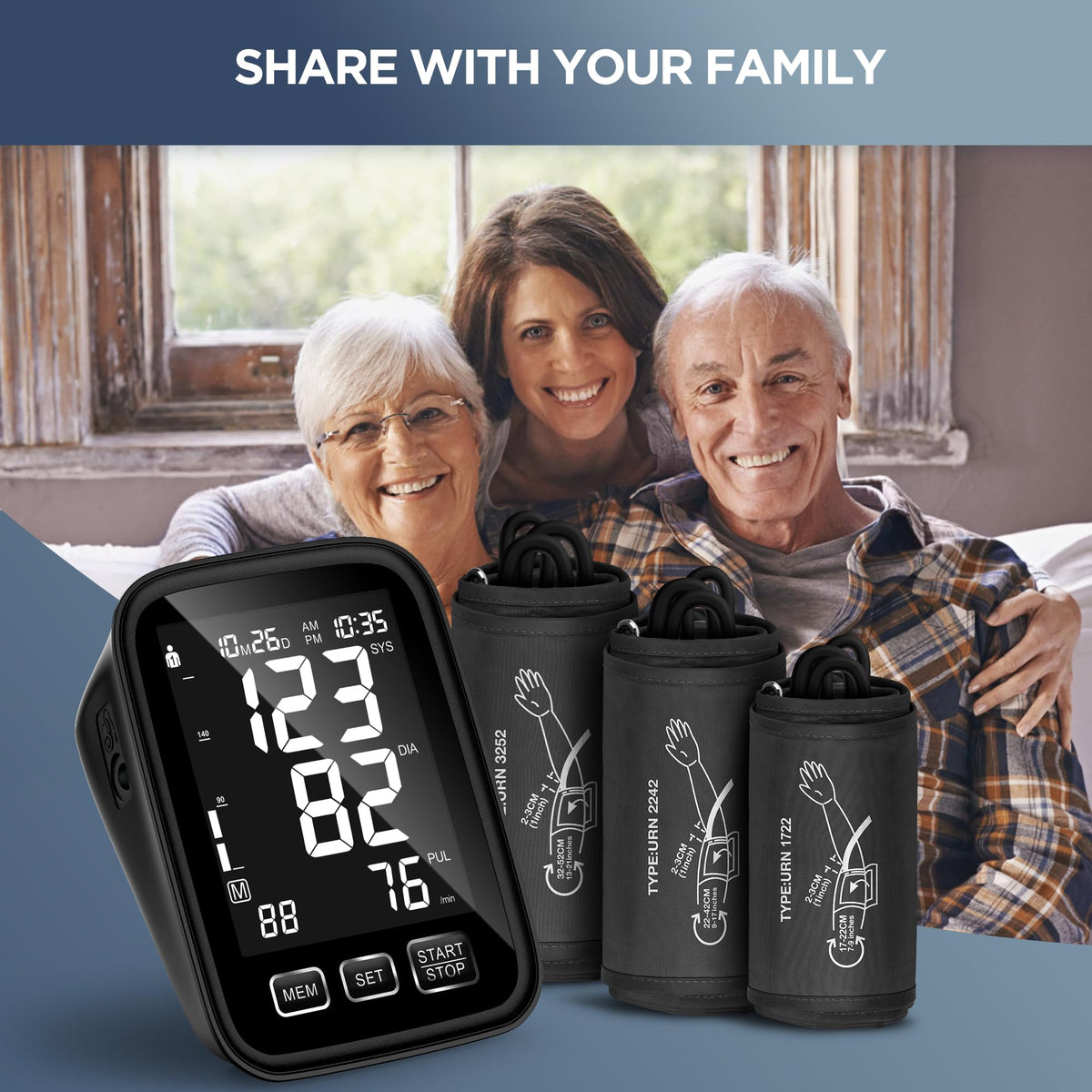 Blood Pressure Machine with 3 Size Cuffs and Backlit Display A756694