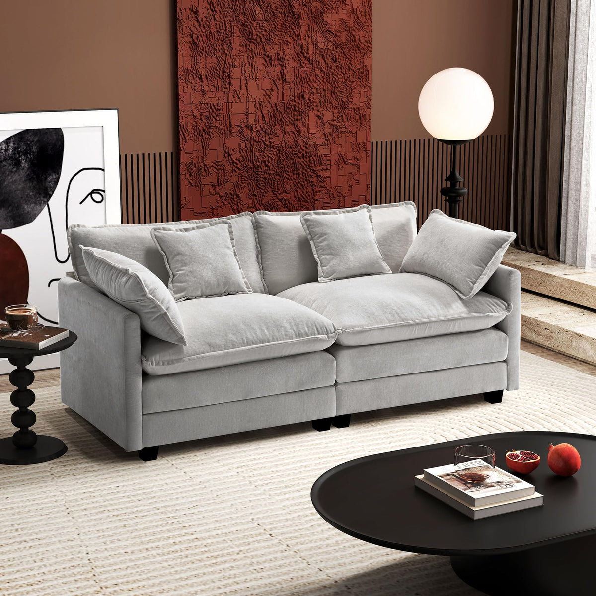 77 Inch Grey Chenille Loveseat B8679