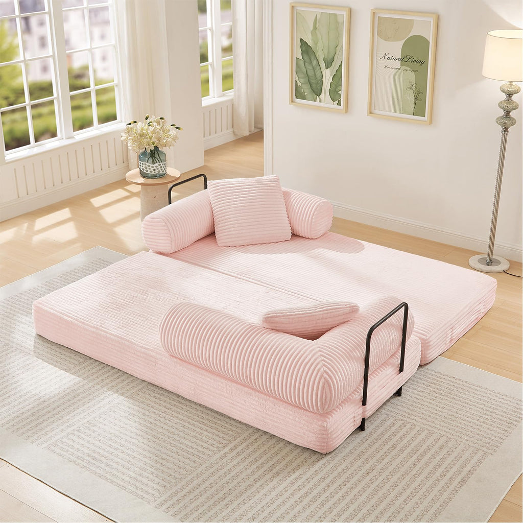 Pink Corduroy Convertible Sleeper Sofa Bed P705590