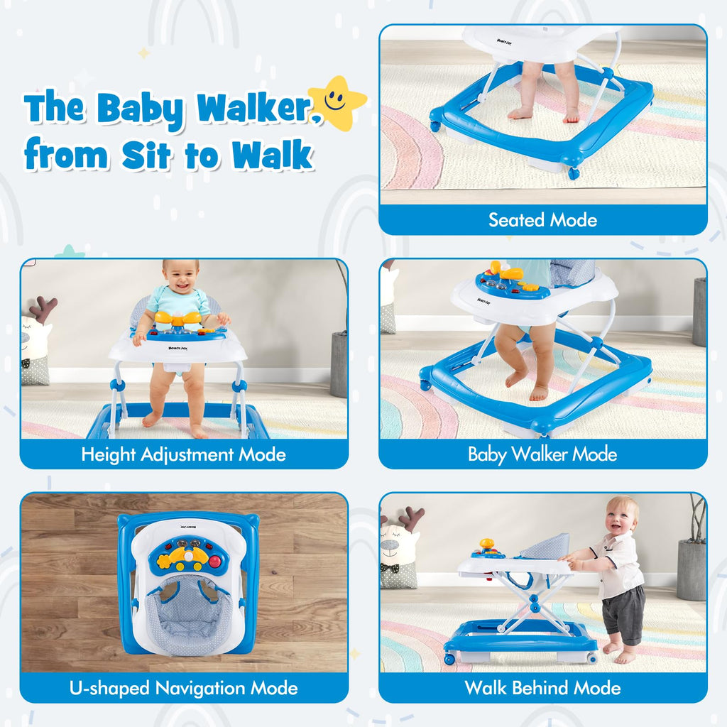 Blue 5 in 1 Foldable Baby Walker with Wheels J9262