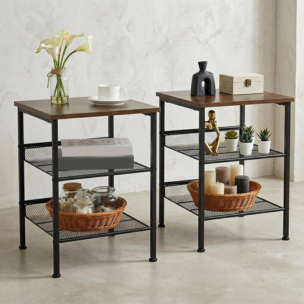 3-Tier End Tables Set of 2 Metal Mesh Square J40363