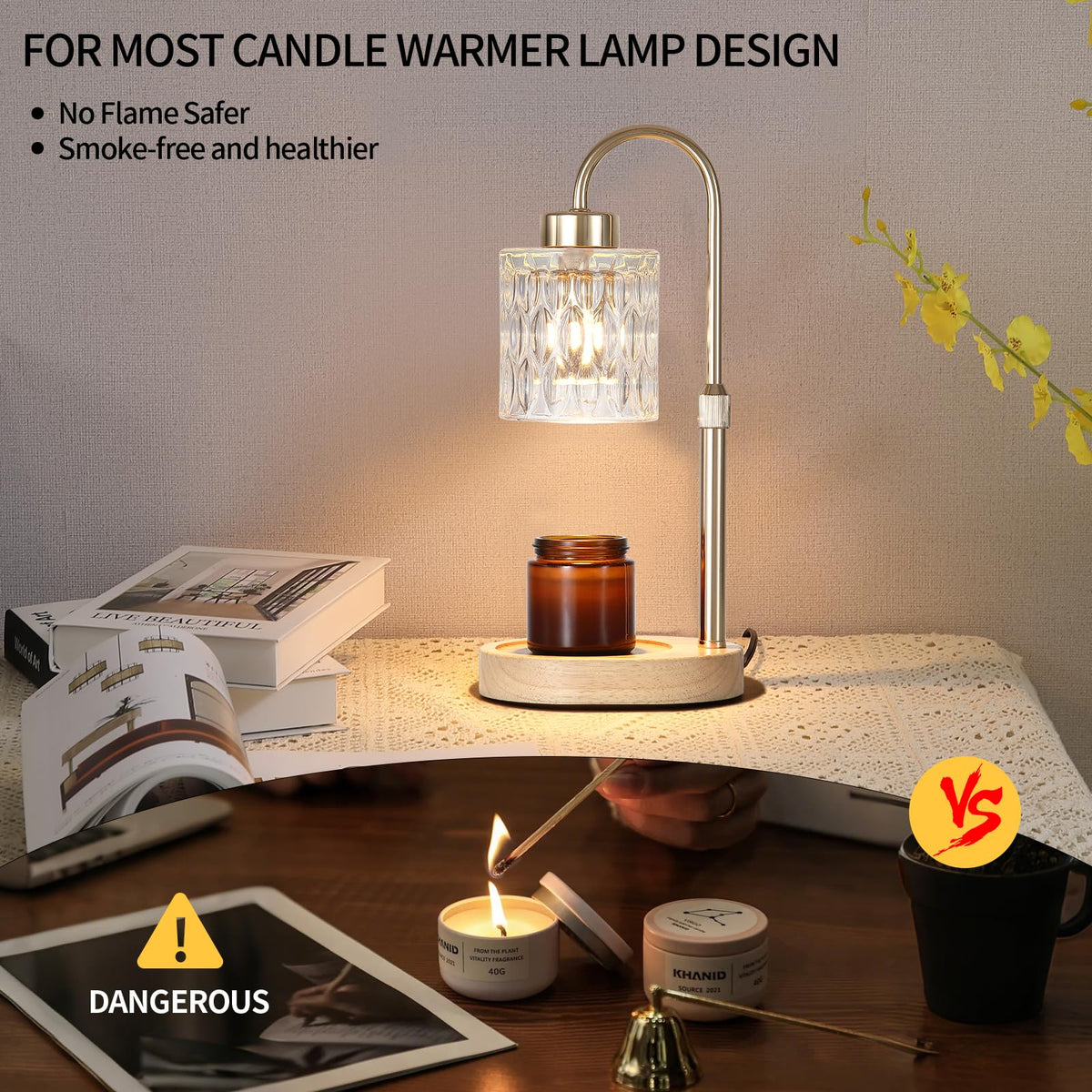 Gold Candle Warmer Lamp with Dimmer and Timer T38645