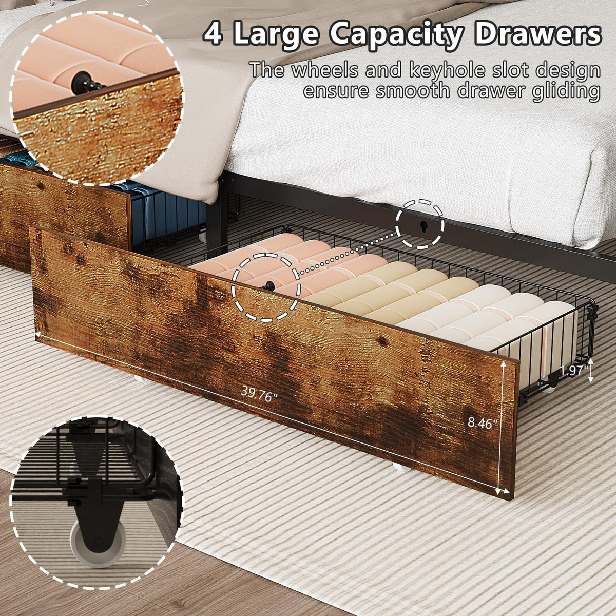 Queen Bed Frame with 4 Storage Drawers and Headboard S379372