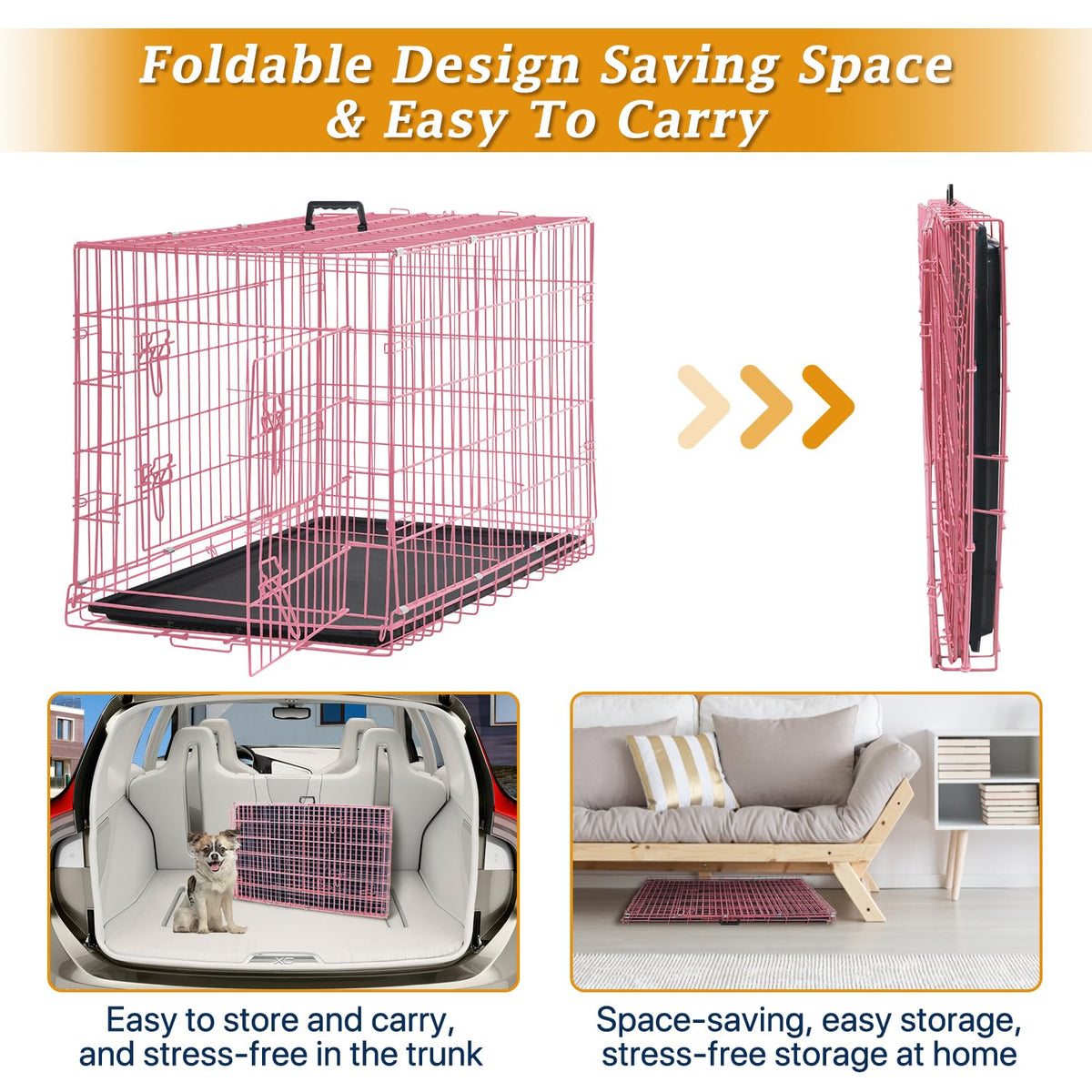 24" Pink Double Door Wire Dog Crate with Divider L316375