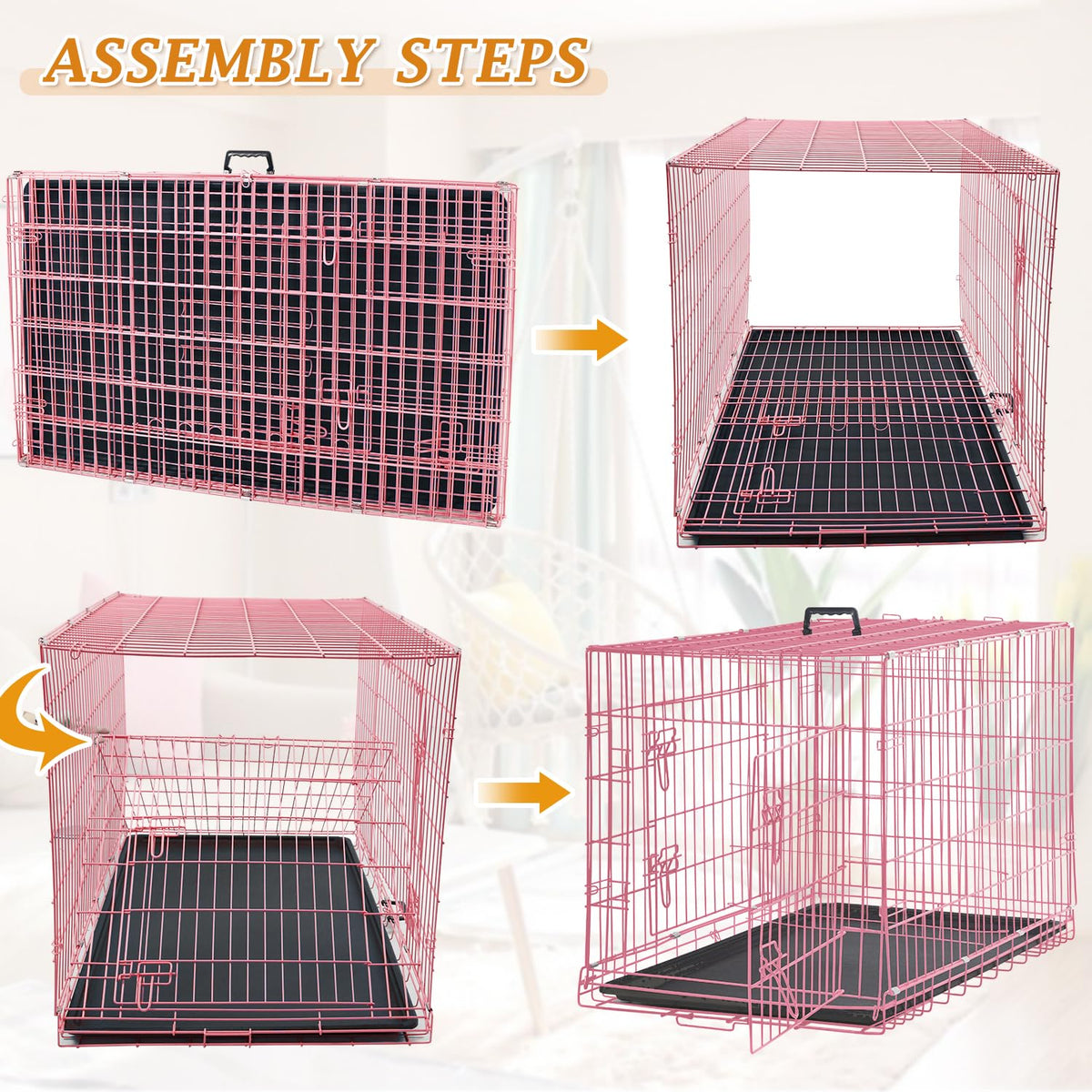 24" Pink Double Door Wire Dog Crate with Divider L316375