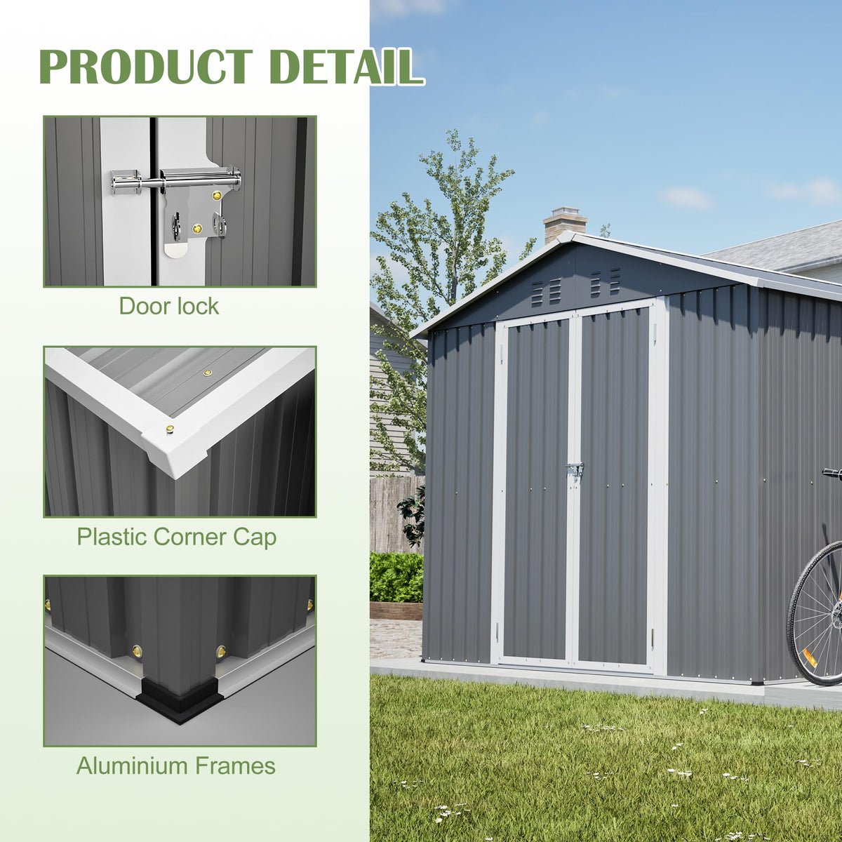 12x8 FT Galvanized Steel Storage Shed with Lockable Doors U17368