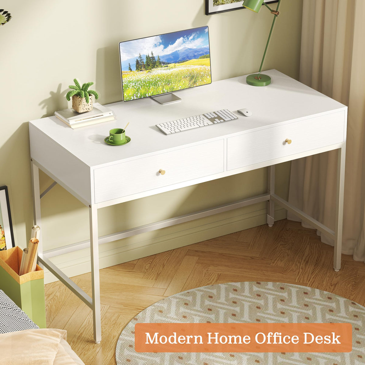 White Vanity Desk with Drawers V439150