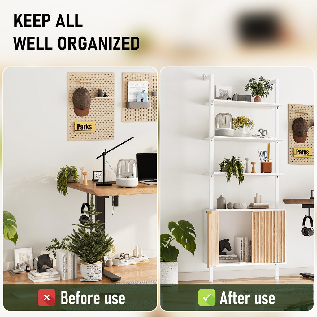 74" Tall White and Oak Bookshelf with Storage Cabinet S4018