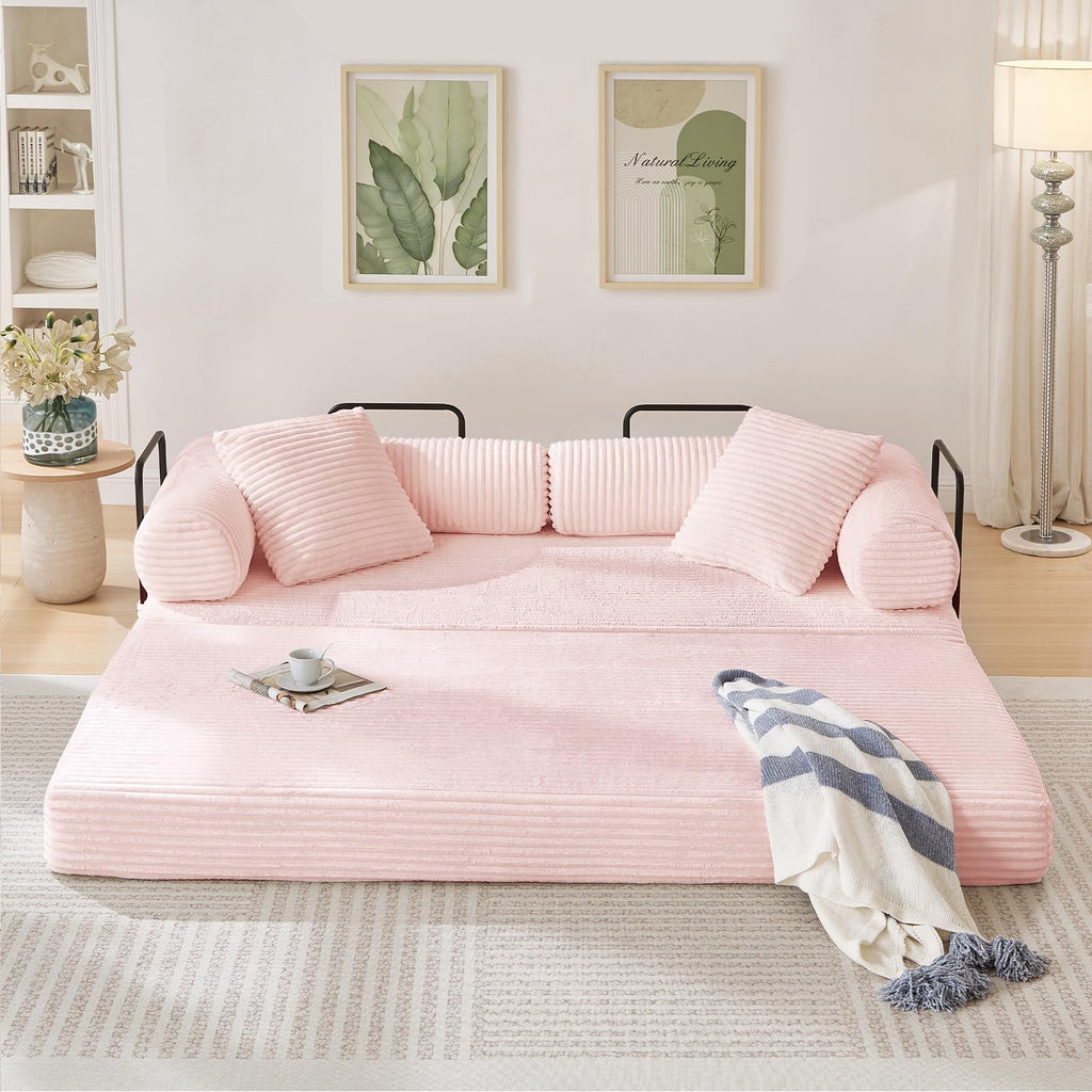 Pink Corduroy Convertible Sleeper Sofa Bed P705590
