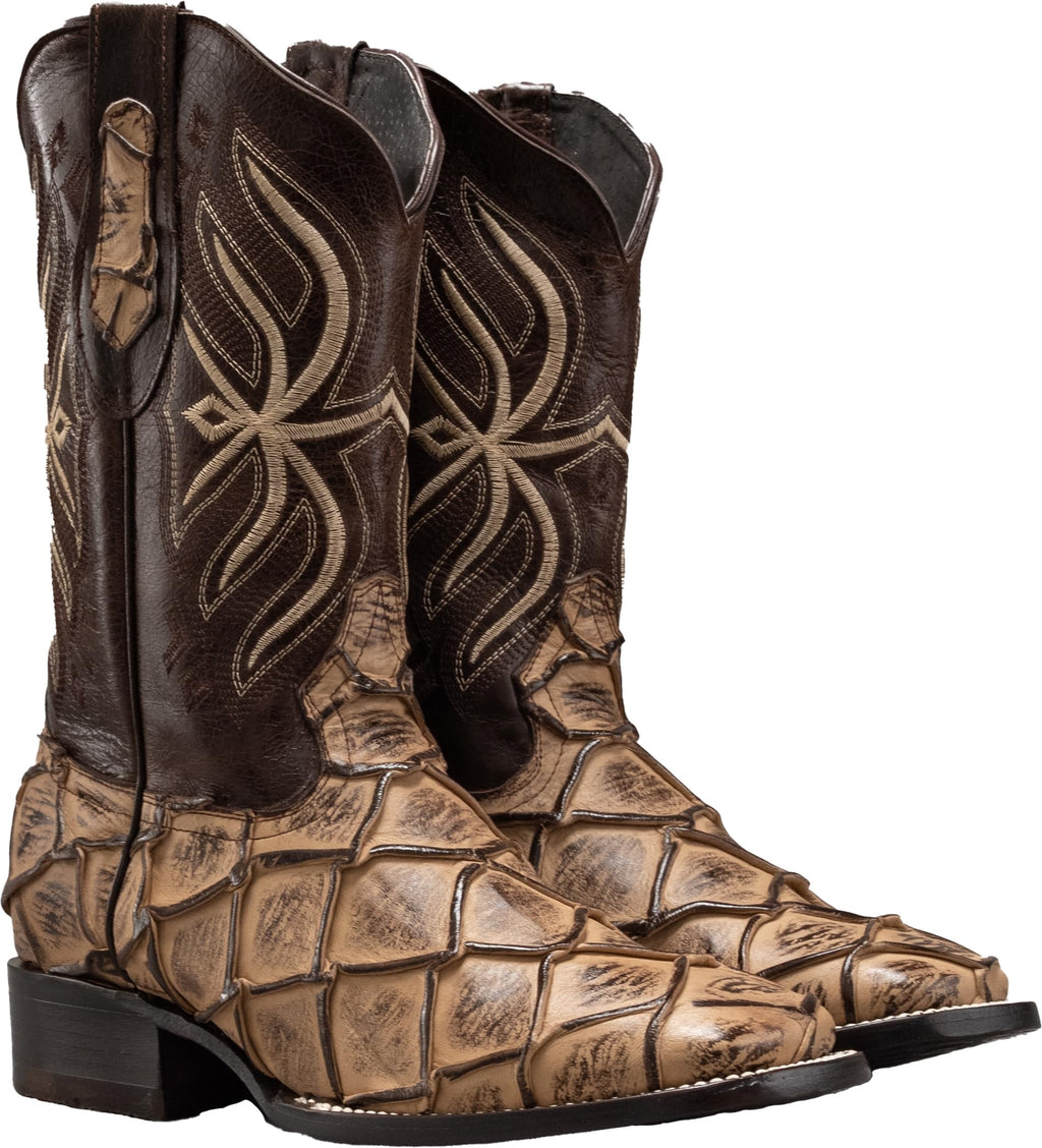 Leather Print Embroidered Square Toe Cowboy Boots M727473