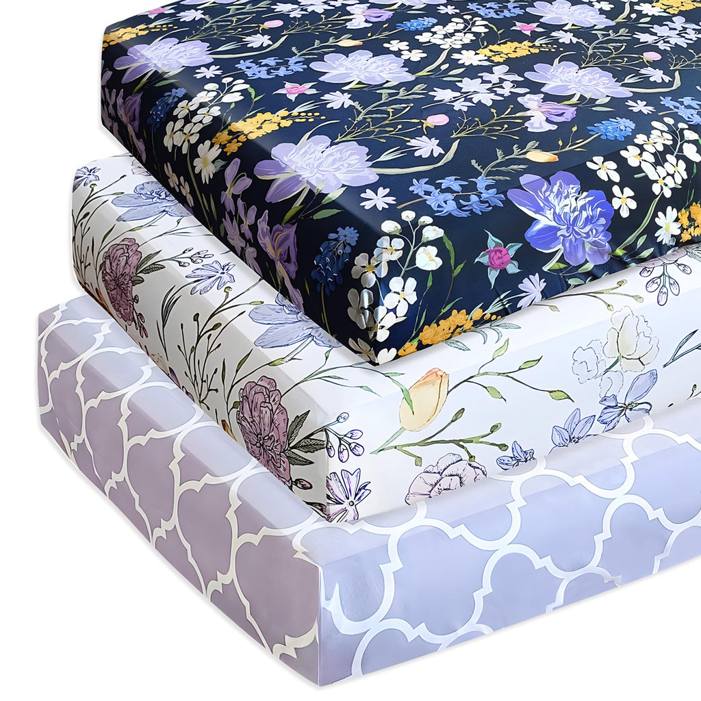 Soft Floral Crib Sheets 3 Pack 28'' X 52'' Fitted Microfiber Violet Z322198