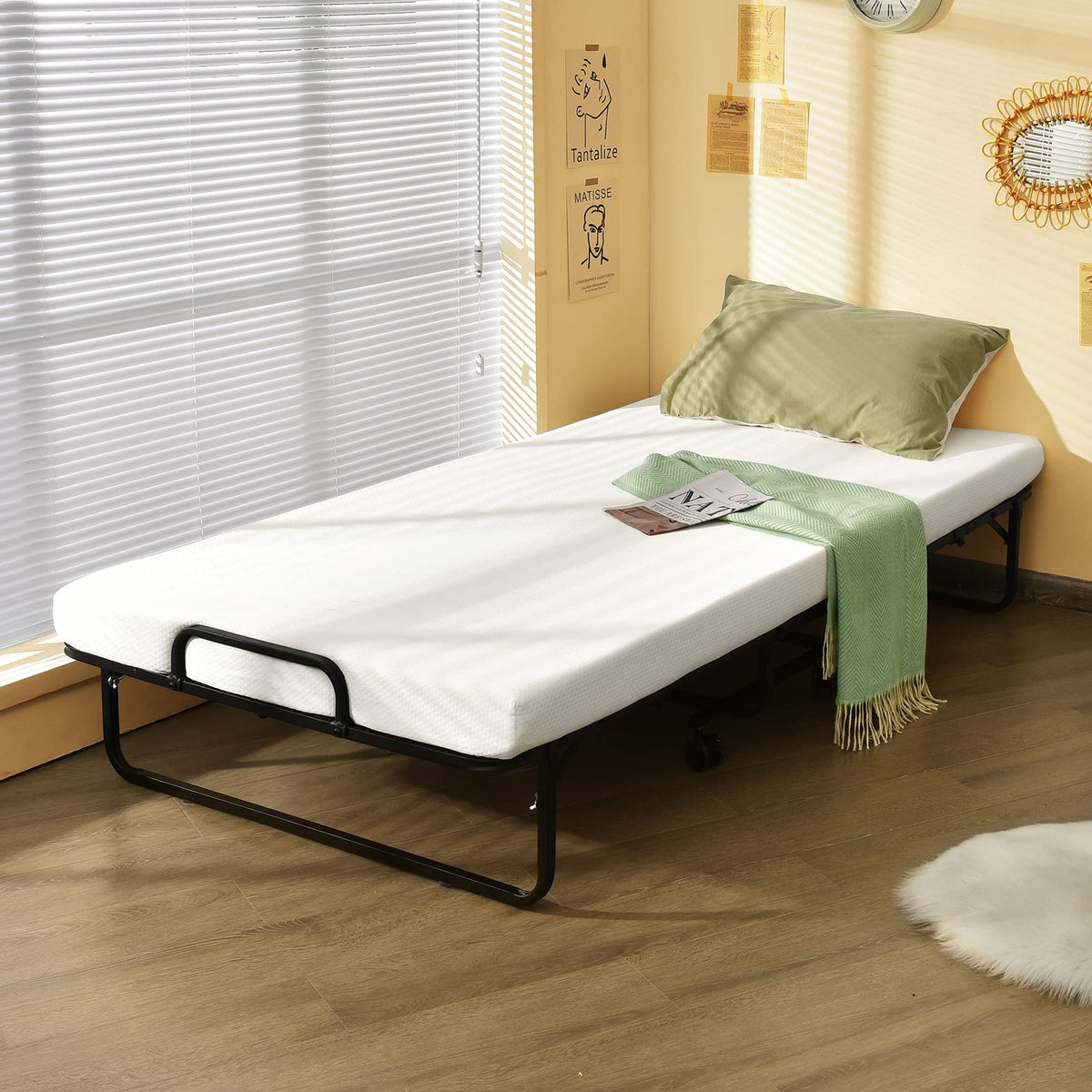 Folding Bed with Mattress Twin Size Metal Frame Memory Foam H447