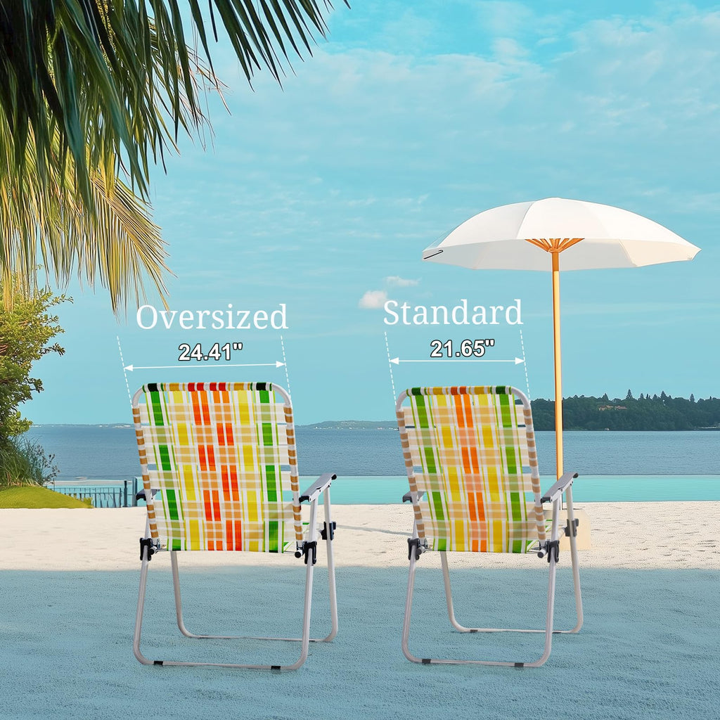 Oversize Webbed Folding Lawn Chair Set of 2 Yellow & Green Y436246