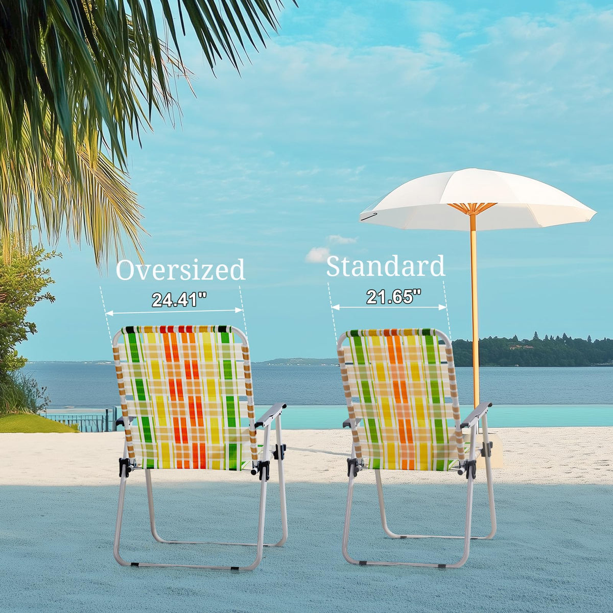 Oversize Webbed Folding Lawn Chair Set of 2 Yellow & Green Y436246
