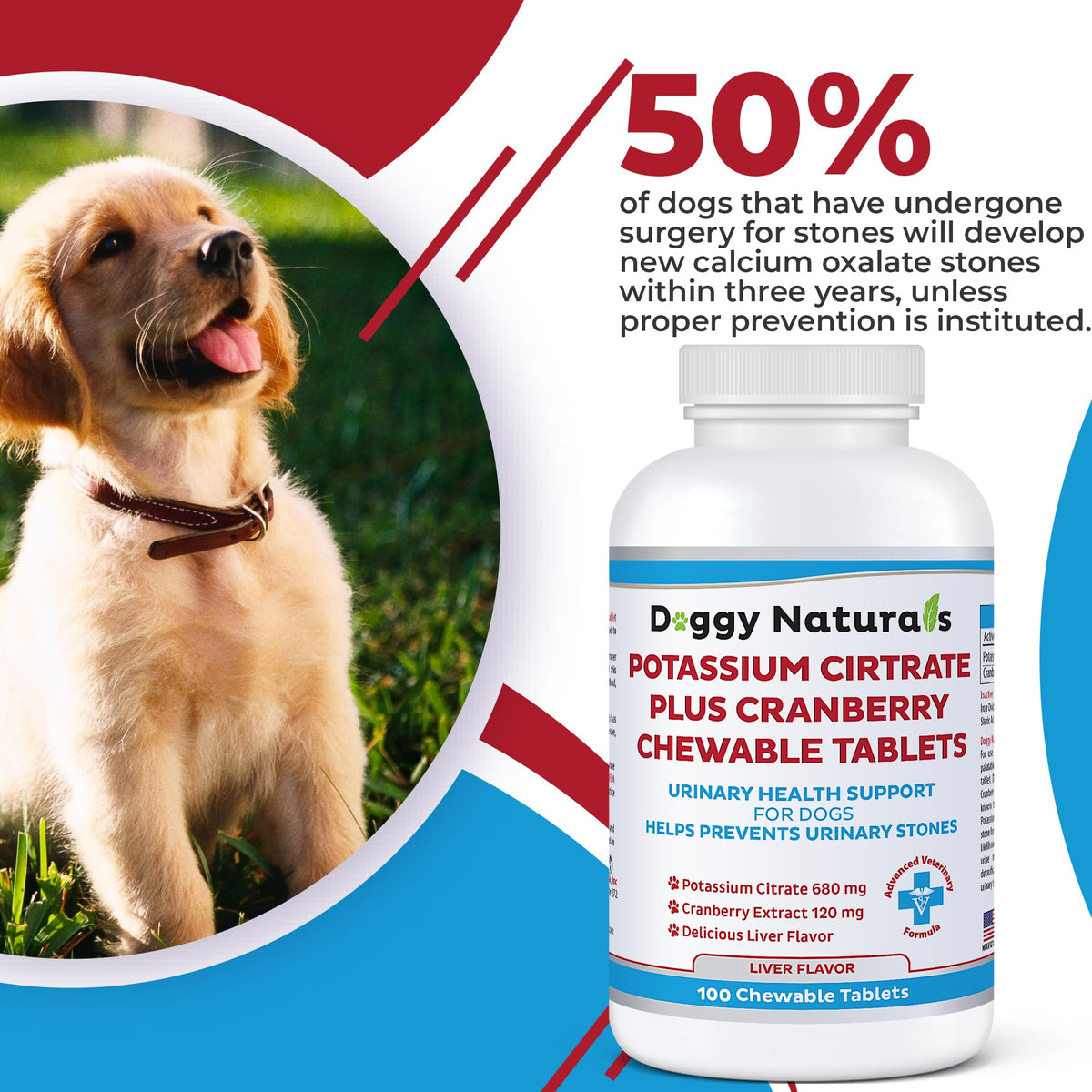 Potassium Citrate Plus Cranberry Supplement for Dogs (100 Tablets) Q2231