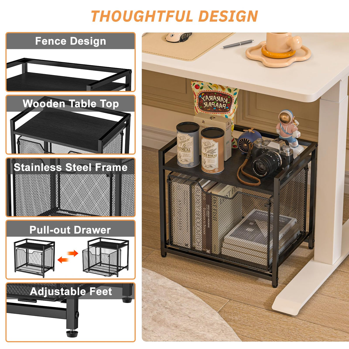 Black Rolling Printer Stand with Drawer E692